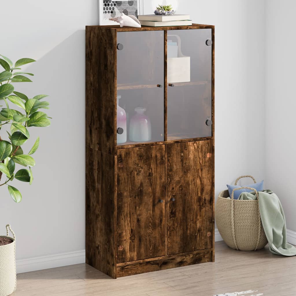 vidaXL Highboard with Doors Smoked Oak 68x37x142 cm Engineered Wood