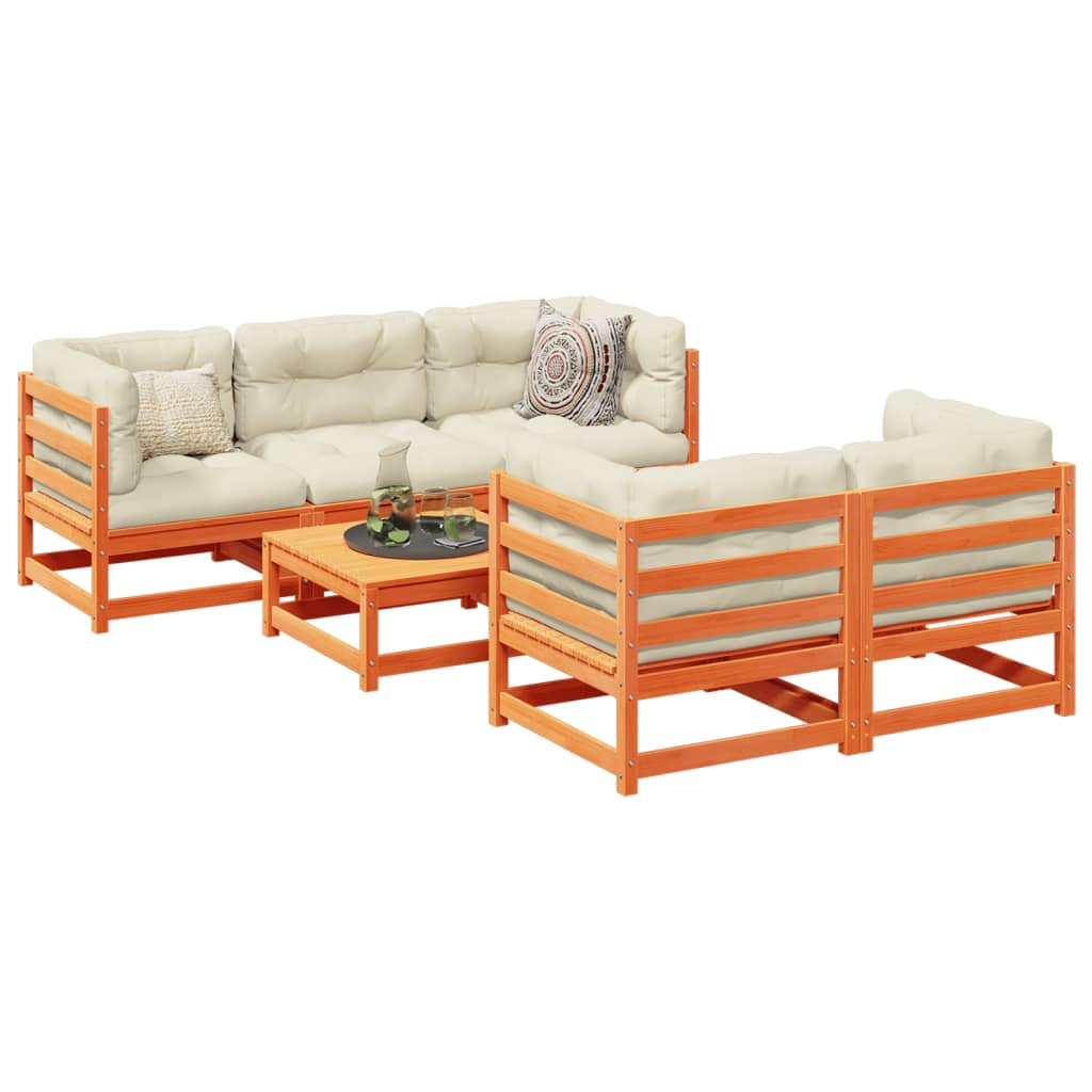 vidaXL 6 Piece Garden Sofa Set Wax Brown Solid Wood Pine