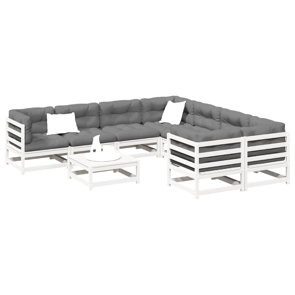 vidaXL 9 Piece Garden Sofa Set White Solid Wood Pine