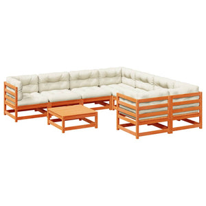 vidaXL 9 Piece Garden Sofa Set with Cushions Wax Brown Solid Wood Pine