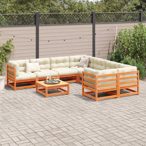 vidaXL 9 Piece Garden Sofa Set with Cushions Wax Brown Solid Wood Pine