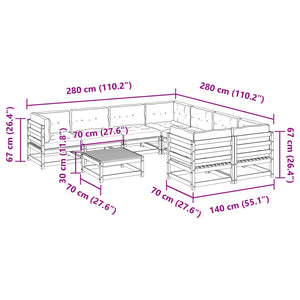 vidaXL 9 Piece Garden Sofa Set with Cushions Wax Brown Solid Wood Pine