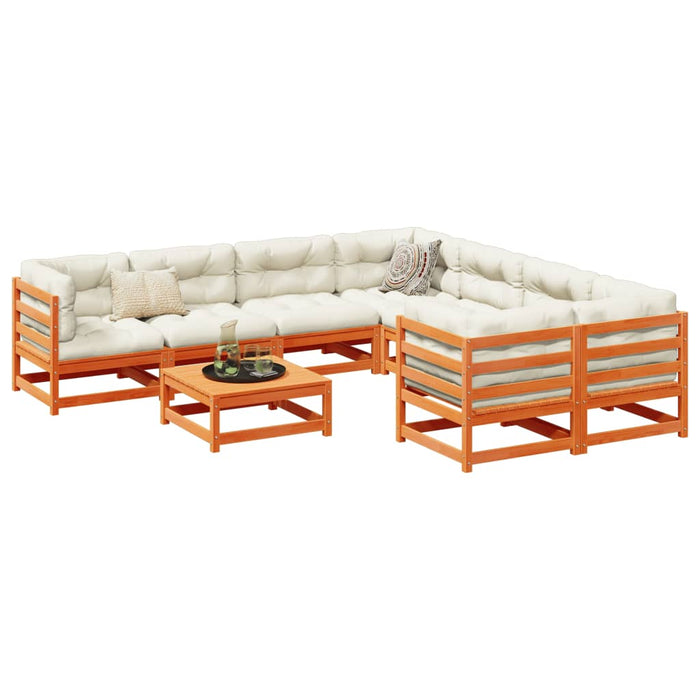 vidaXL 9 Piece Garden Sofa Set with Cushions Wax Brown Solid Wood Pine