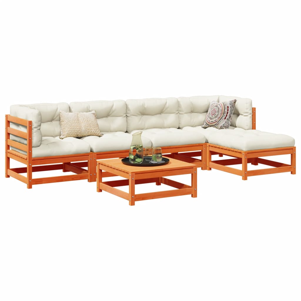 vidaXL 6 Piece Garden Sofa Set Wax Brown Solid Wood Pine