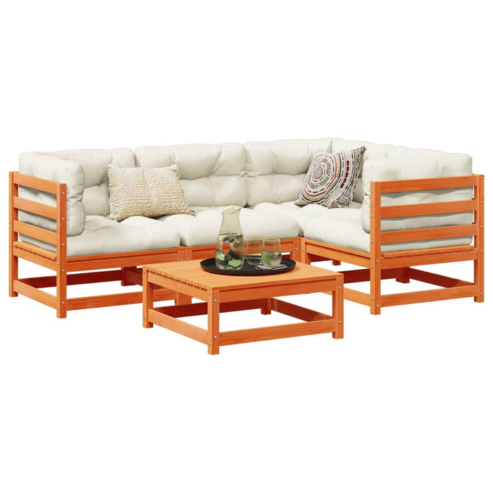 vidaXL 5 Piece Garden Sofa Set Wax Brown Solid Wood Pine