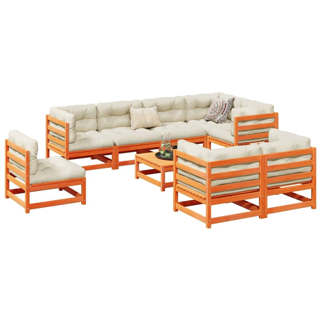 vidaXL 9 Piece Garden Sofa Set Wax Brown Solid Wood Pine