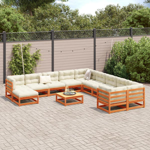 vidaXL 12 Piece Garden Sofa Set  Wax Brown Solid Wood Pine