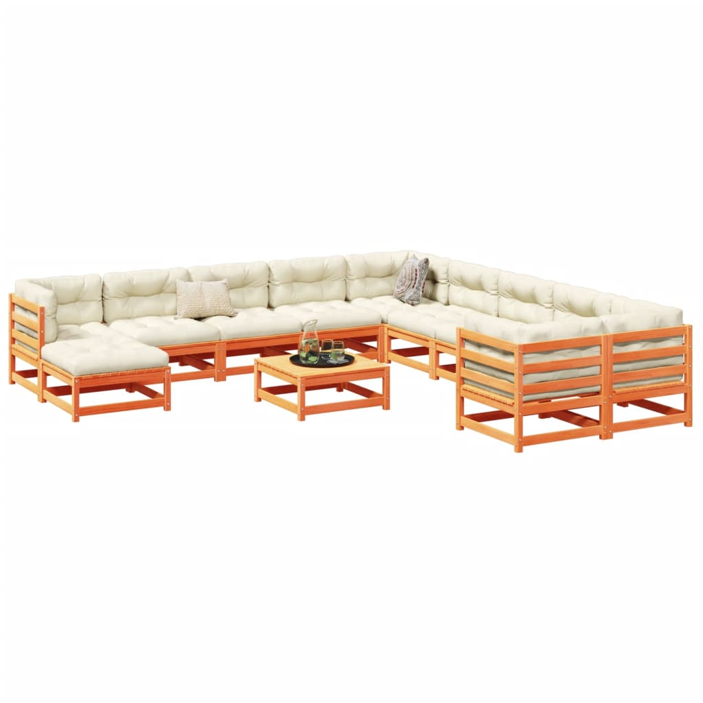 vidaXL 12 Piece Garden Sofa Set  Wax Brown Solid Wood Pine