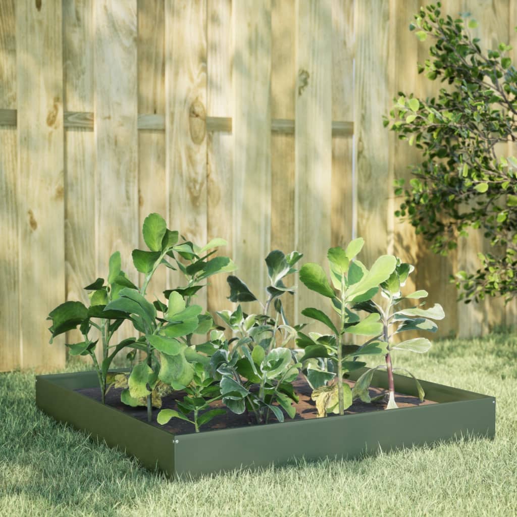 vidaXL Garden Raised Bed Olive green 100x100x26 cm Steel