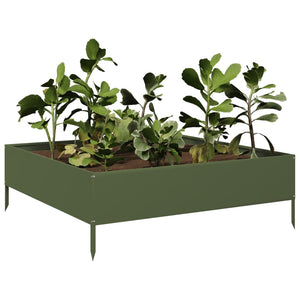 vidaXL Garden Raised Bed Olive green 100x100x33.5 cm Steel