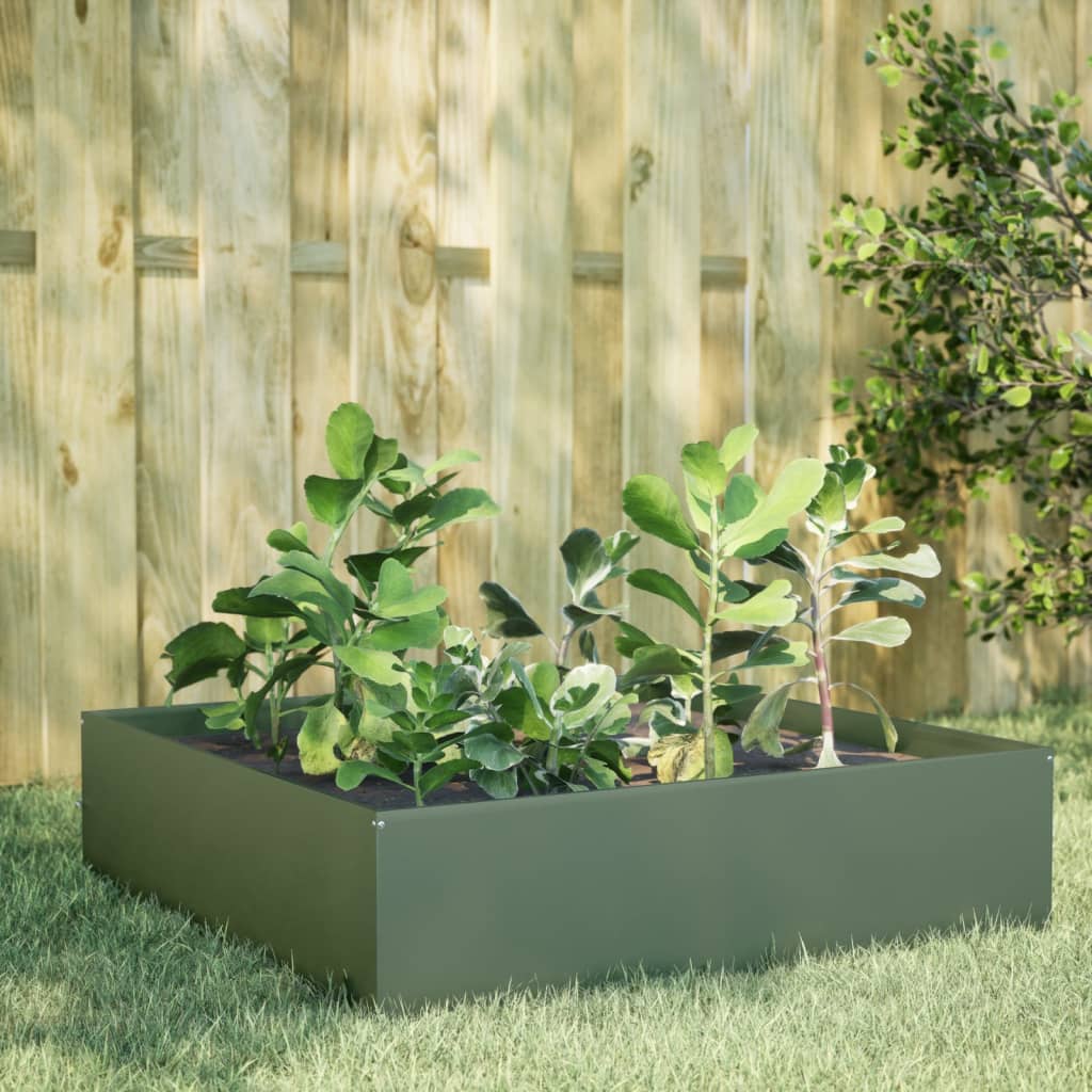 vidaXL Garden Raised Bed Olive green 100x100x25 cm Steel