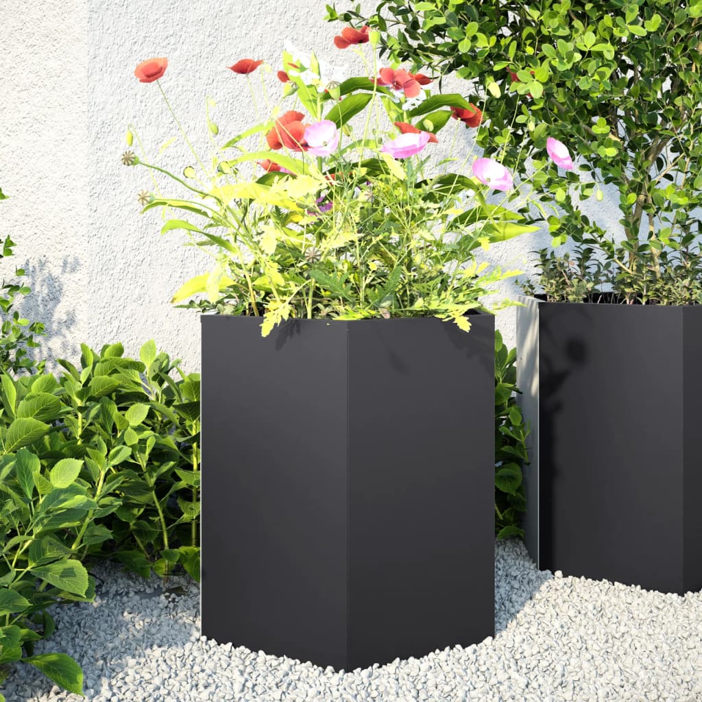 vidaXL Garden Planter Black Hexagon 46x40x45 cm Steel