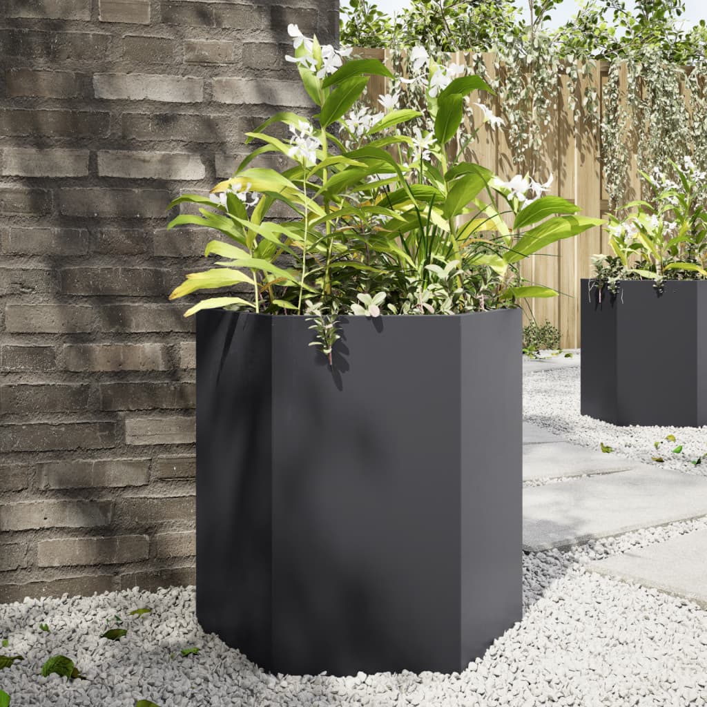 vidaXL Garden Planter 2 pcs Black Hexagon 46x40x45 cm Steel