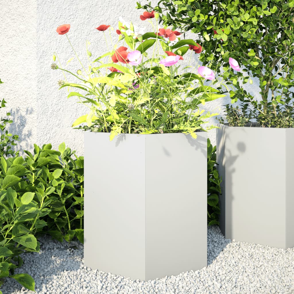 vidaXL Garden Planter 2 pcs White Hexagon 46x40x45 cm Steel