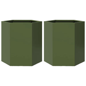 vidaXL Garden Planter 2 pcs Olive Green Hexagon 46x40x45 cm Steel