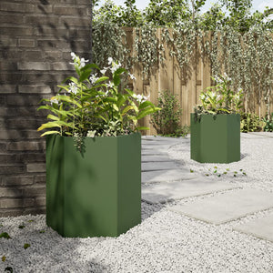 vidaXL Garden Planter 2 pcs Olive Green Hexagon 46x40x45 cm Steel