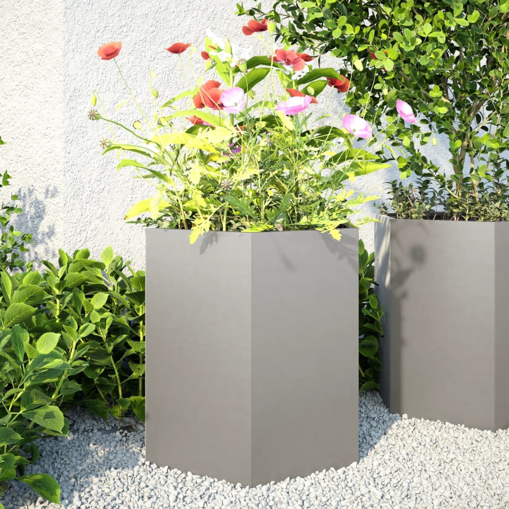 vidaXL Garden Planter 2 pcs Hexagon 46x40x45 cm Stainless Steel