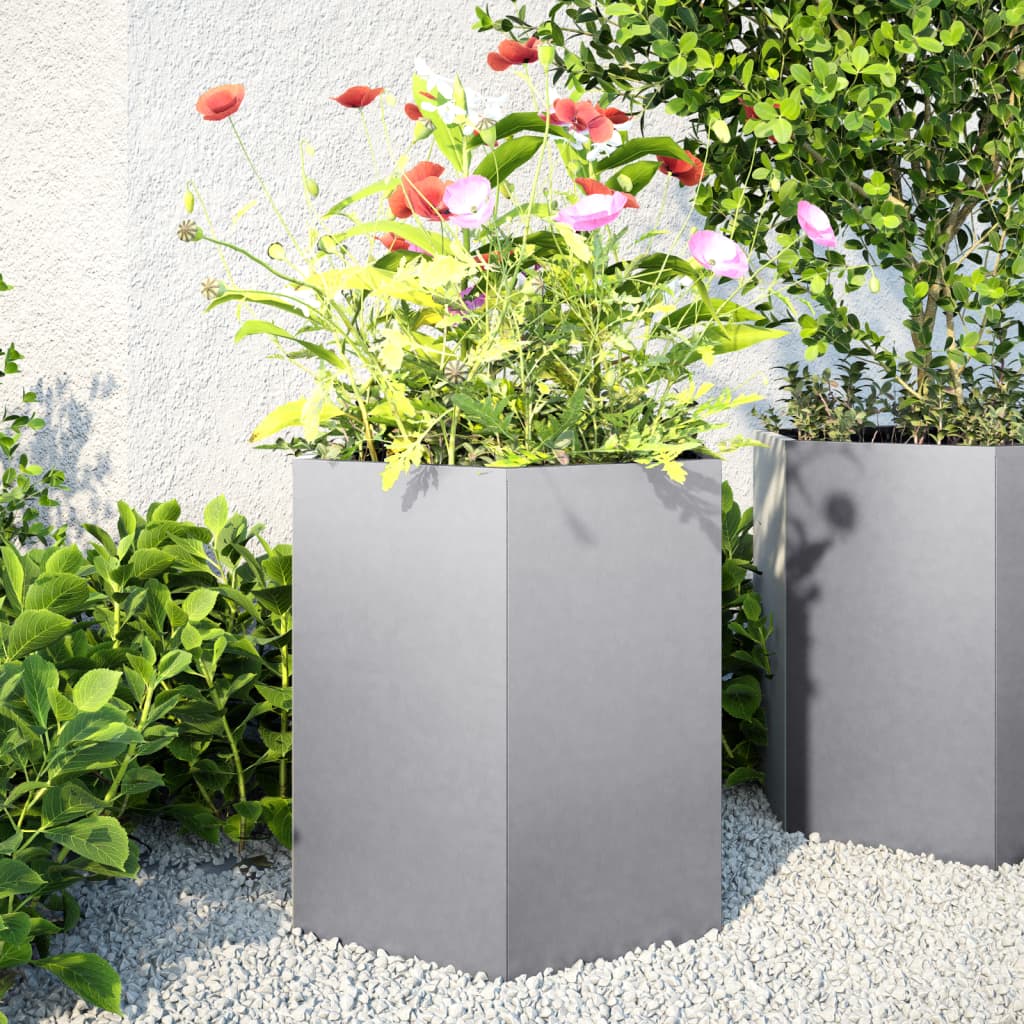 vidaXL Garden Planter 2 pcs Hexagon 46x40x45 cm Galvanized Steel