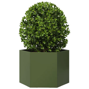 vidaXL Garden Planter Olive Green Hexagon 69x60x45 cm Steel