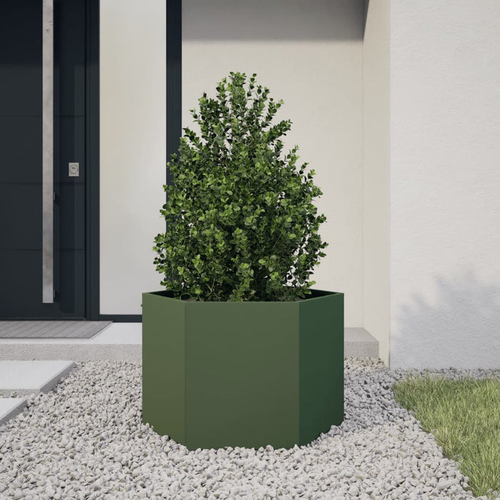 vidaXL Garden Planter Olive Green Hexagon 69x60x45 cm Steel