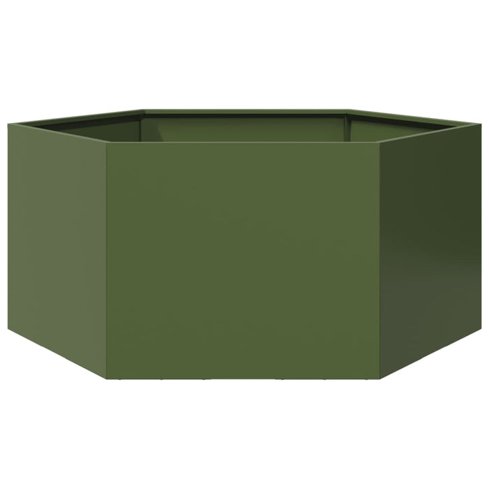 vidaXL Garden Planter Olive Green Hexagon 104x90x45 cm Steel