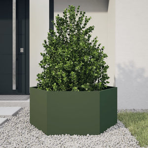 vidaXL Garden Planter Olive Green Hexagon 104x90x45 cm Steel