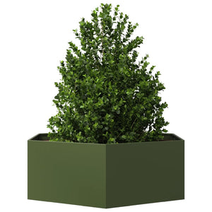 vidaXL Garden Planter Olive Green Hexagon 138x120x45 cm Steel