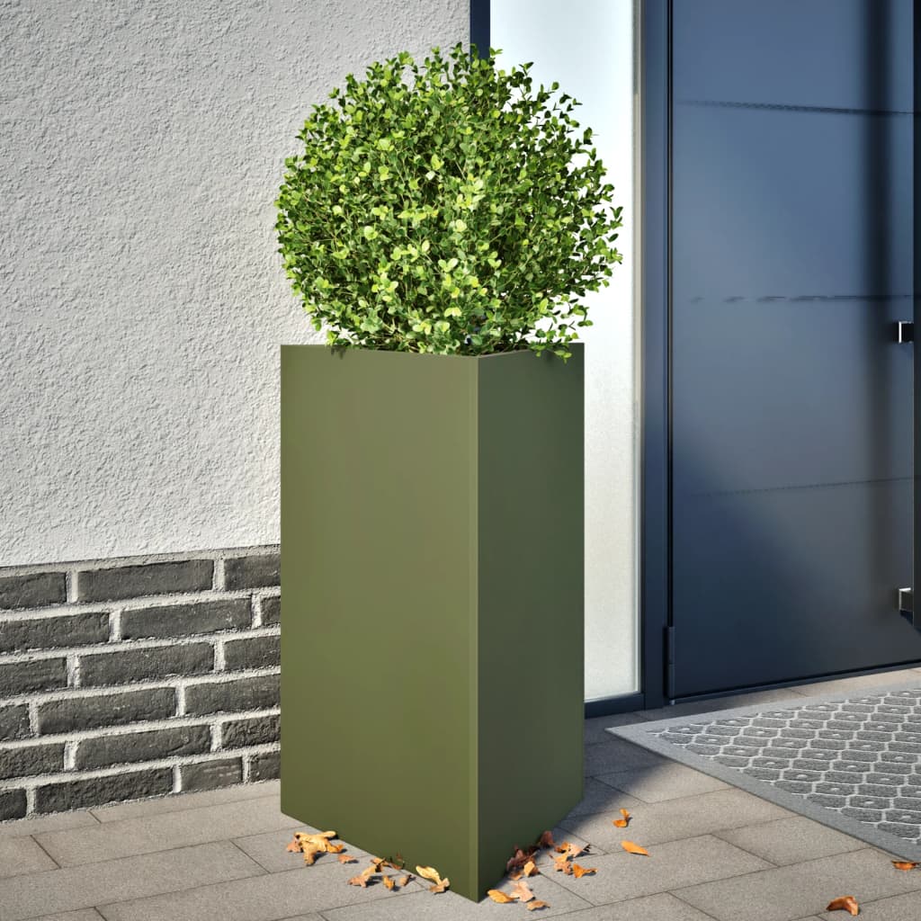 vidaXL Garden Planter Olive Green Triangular 50x43x75 cm Steel