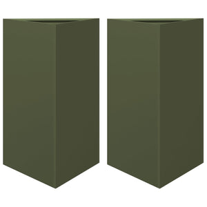 vidaXL Garden Planters 2 pcs Olive Green Triangular 50x43x75 cm Steel