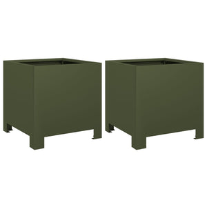 vidaXL Garden Planters 2 pcs Olive Green 30x30x30 cm Steel