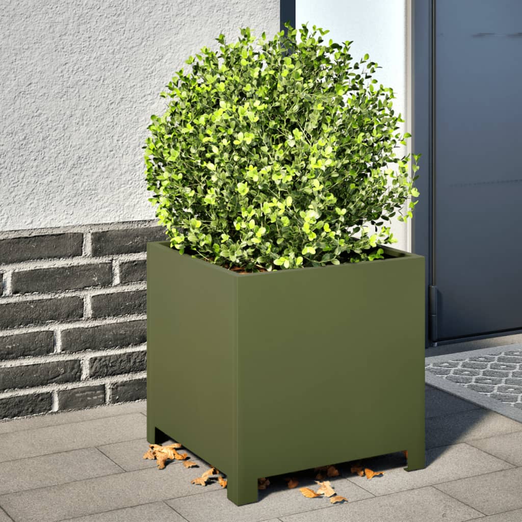 vidaXL Garden Planter Olive Green 40x40x40 cm Steel