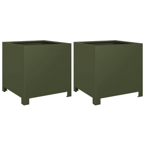 vidaXL Garden Planters 2 pcs Olive Green 40x40x40 cm Steel