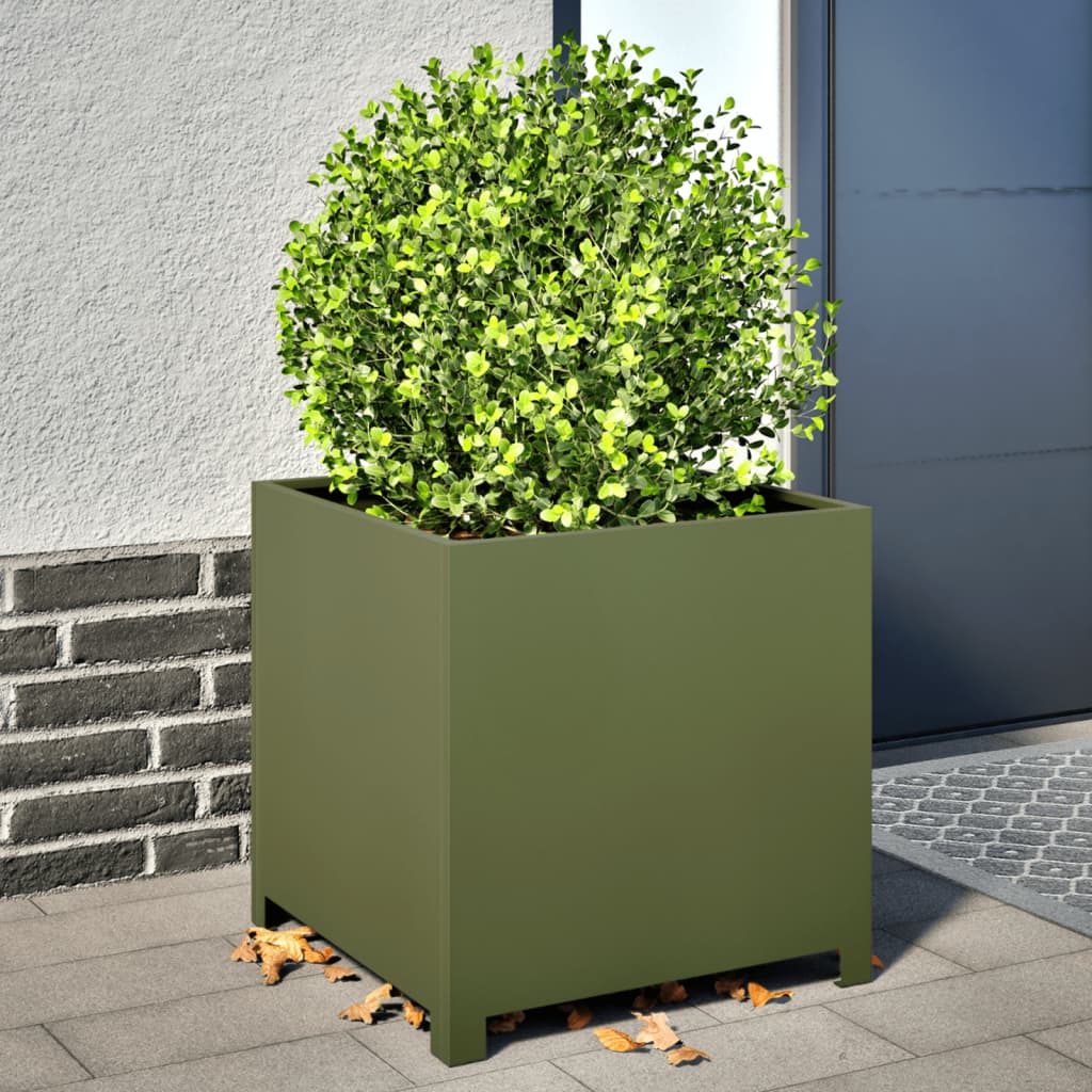 vidaXL Garden Planter Olive Green 50x50x50 cm Steel