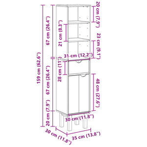 vidaXL Bathroom Cabinet OTTA 35x30x159 cm Solid Wood Pine