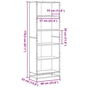 vidaXL Bookcase Sonoma Oak 60x35x170.5 cm Engineered Wood