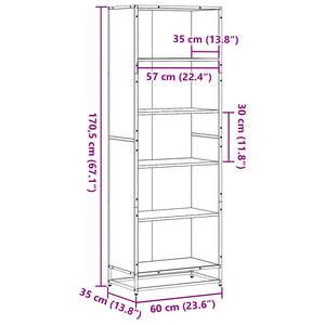 vidaXL Bookcase Grey Sonoma 60x35x170.5 cm Engineered Wood