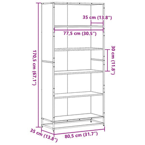 vidaXL Bookcase Grey Sonoma 80.5x35x170.5 cm Engineered Wood