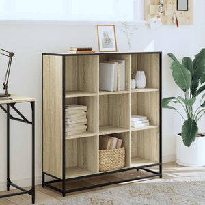 vidaXL Bookcase Sonoma Oak 97.5x33x107.5 cm Engineered Wood and Metal