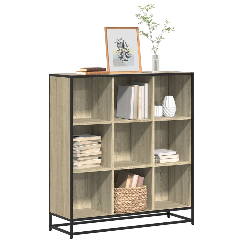 vidaXL Bookcase Sonoma Oak 97.5x33x107.5 cm Engineered Wood and Metal