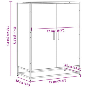 vidaXL Shoe Cabinet Black 75x38x97.5 cm Engineered Wood and Metal