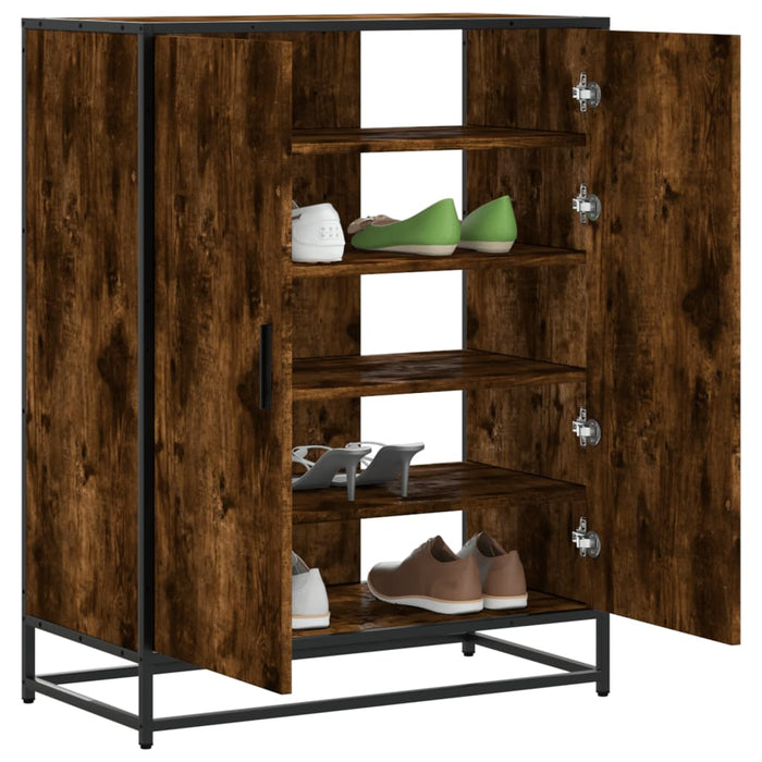 vidaXL Shoe Cabinet Smoked Oak 75x38x97.5 cm Engineered Wood and Metal