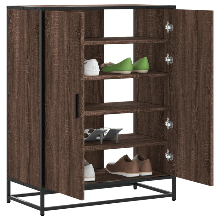 vidaXL Shoe Cabinet Brown Oak 75x38x97.5 cm Engineered Wood and Metal