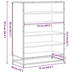 vidaXL Shoe Cabinet Black 75x38x97.5 cm Engineered Wood and Metal