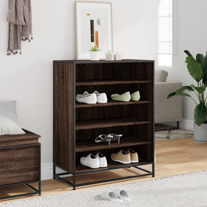 vidaXL Shoe Cabinet Brown Oak 75x38x97.5 cm Engineered Wood and Metal