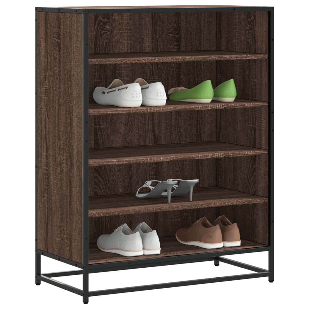 vidaXL Shoe Cabinet Brown Oak 75x38x97.5 cm Engineered Wood and Metal