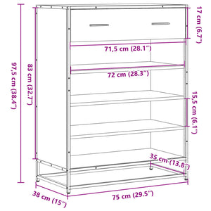 vidaXL Shoe Cabinet Black 75x38x97.5 cm Engineered Wood and Metal