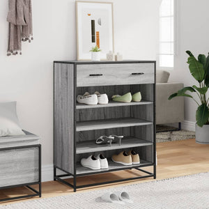 vidaXL Shoe Cabinet Grey Sonoma 75x38x97.5 cm Engineered Wood and Metal