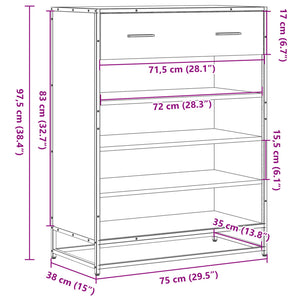 vidaXL Shoe Cabinet Grey Sonoma 75x38x97.5 cm Engineered Wood and Metal