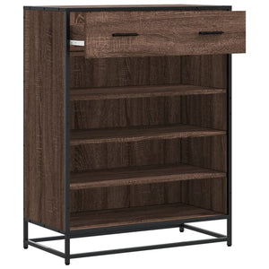 vidaXL Shoe Cabinet Brown Oak 75x38x97.5 cm Engineered Wood and Metal