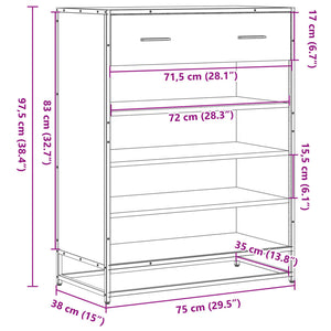 vidaXL Shoe Cabinet Brown Oak 75x38x97.5 cm Engineered Wood and Metal